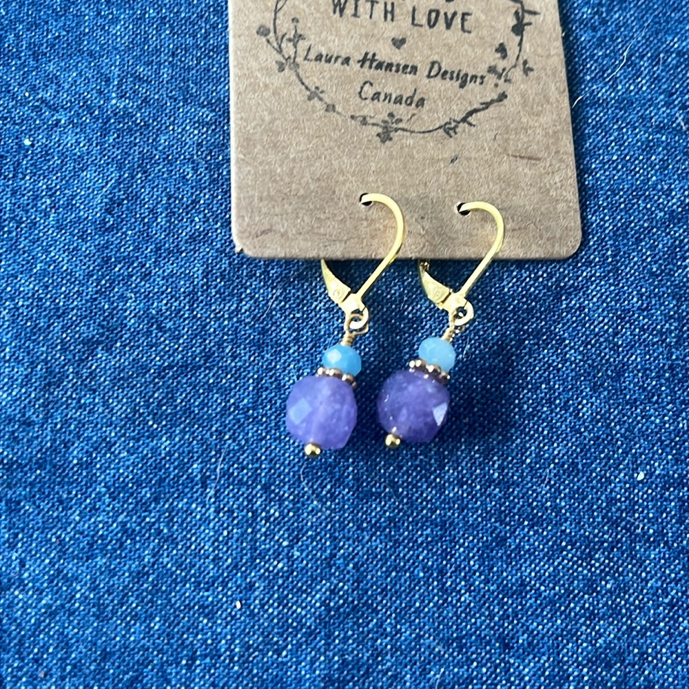 Facetted Cube Amethyst & aquamarine Earrings